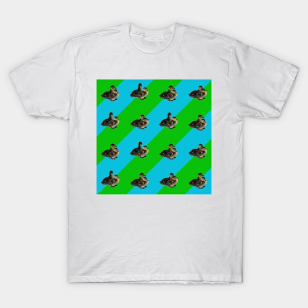 Baby Ducks on Grass Green and Sky Blue Pattern T-Shirt by ButterflyInTheAttic